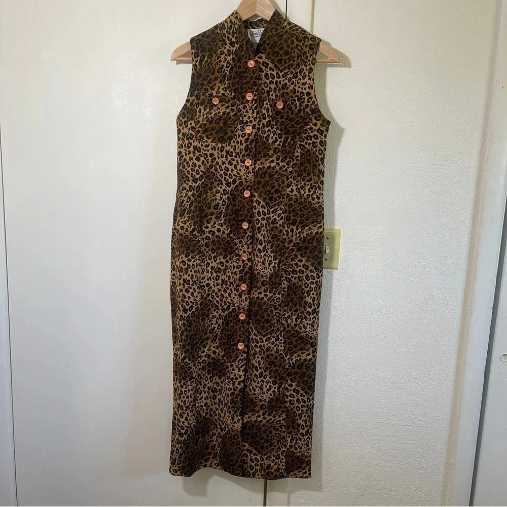 Olivia Rose Leopard Print Button Dress Sleeveless Size 6 - Picture 2 of 8